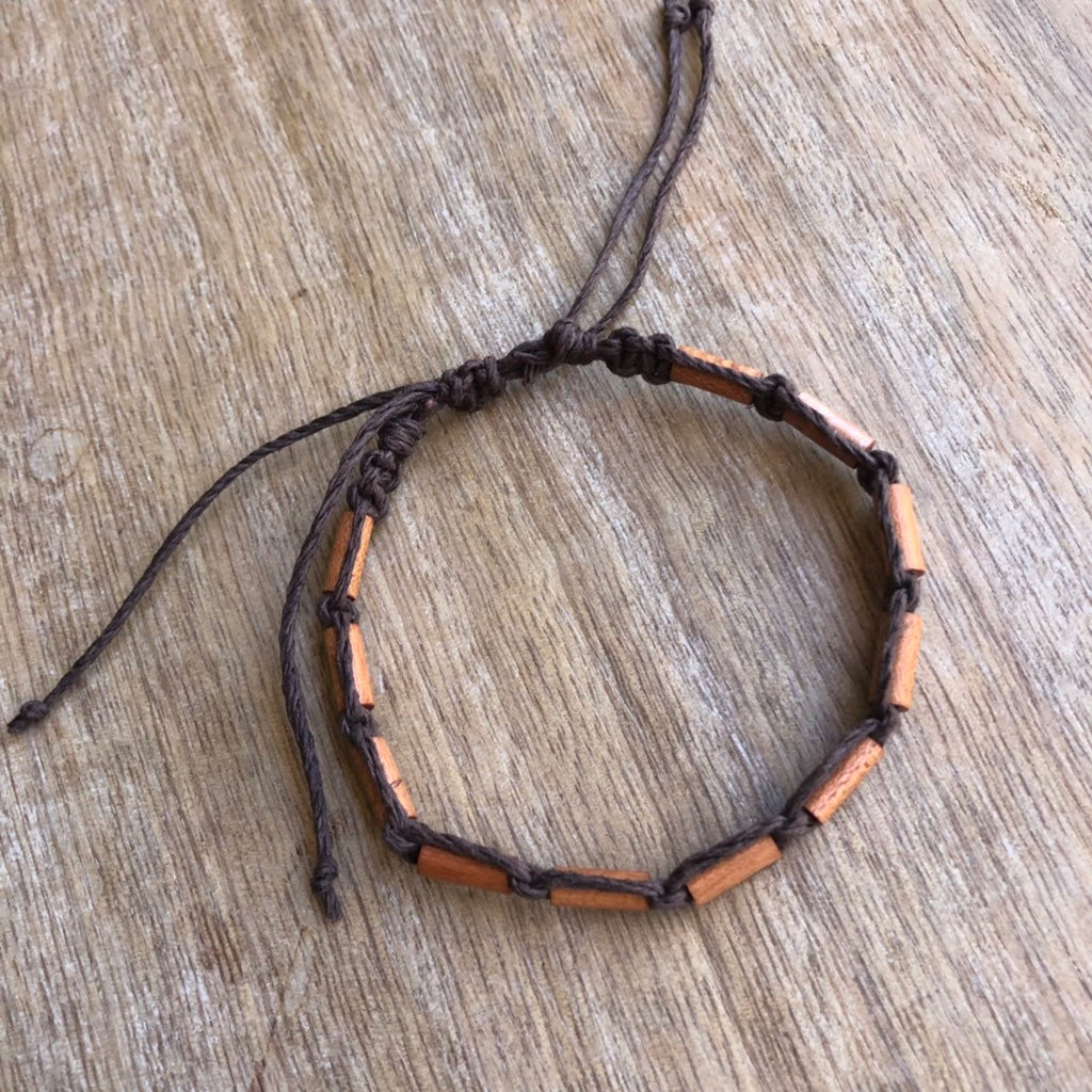 Bead Wood Brown Hemp Anklet - Fanfarria Handmade Jewelry
