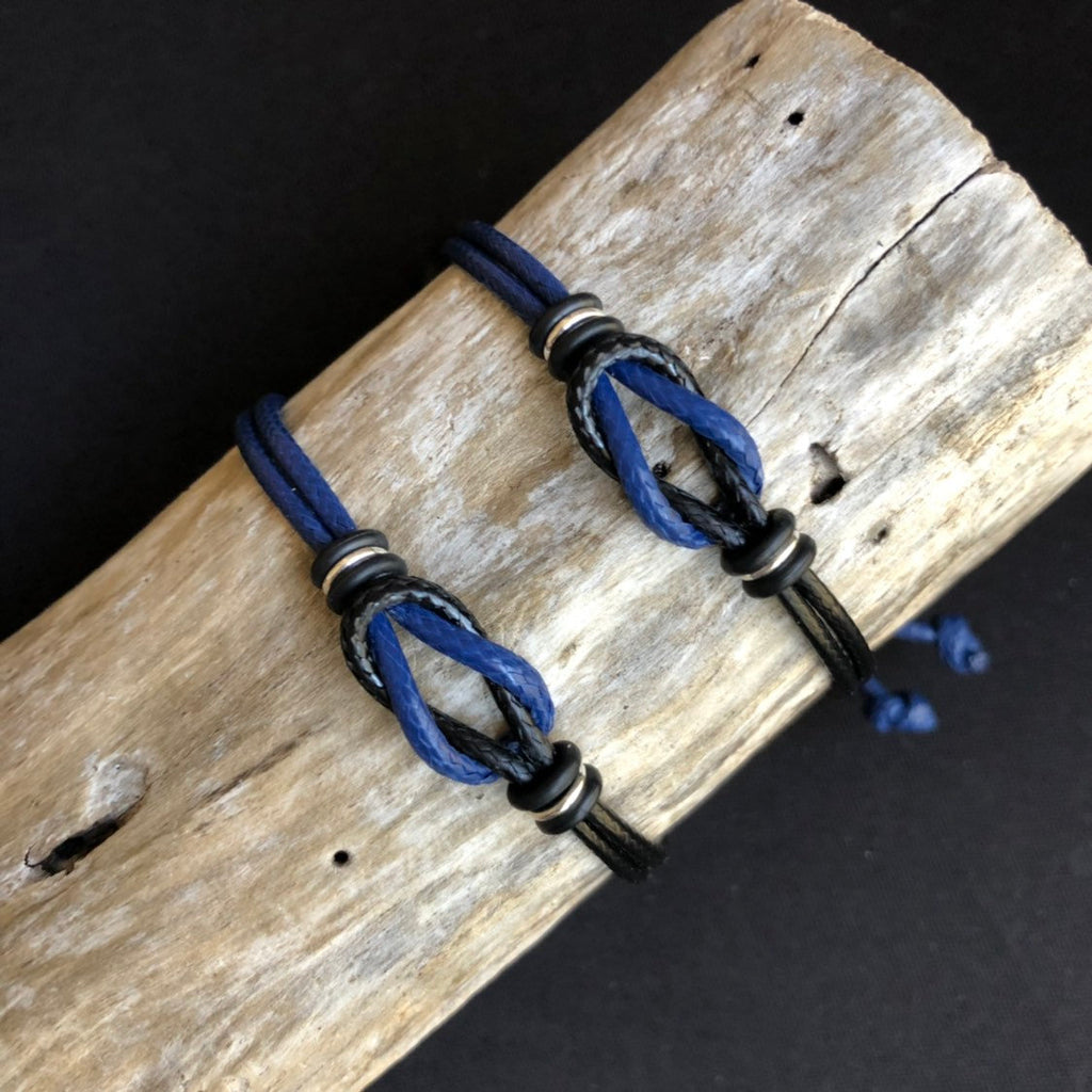 Sanibel, Celtic Knot, His and Hers Bracelets, Black and Blue Waxed Cord Bracelets, Couples Bracelets, Waterproof WC001655 - Fanfarria Handmade Jewelry