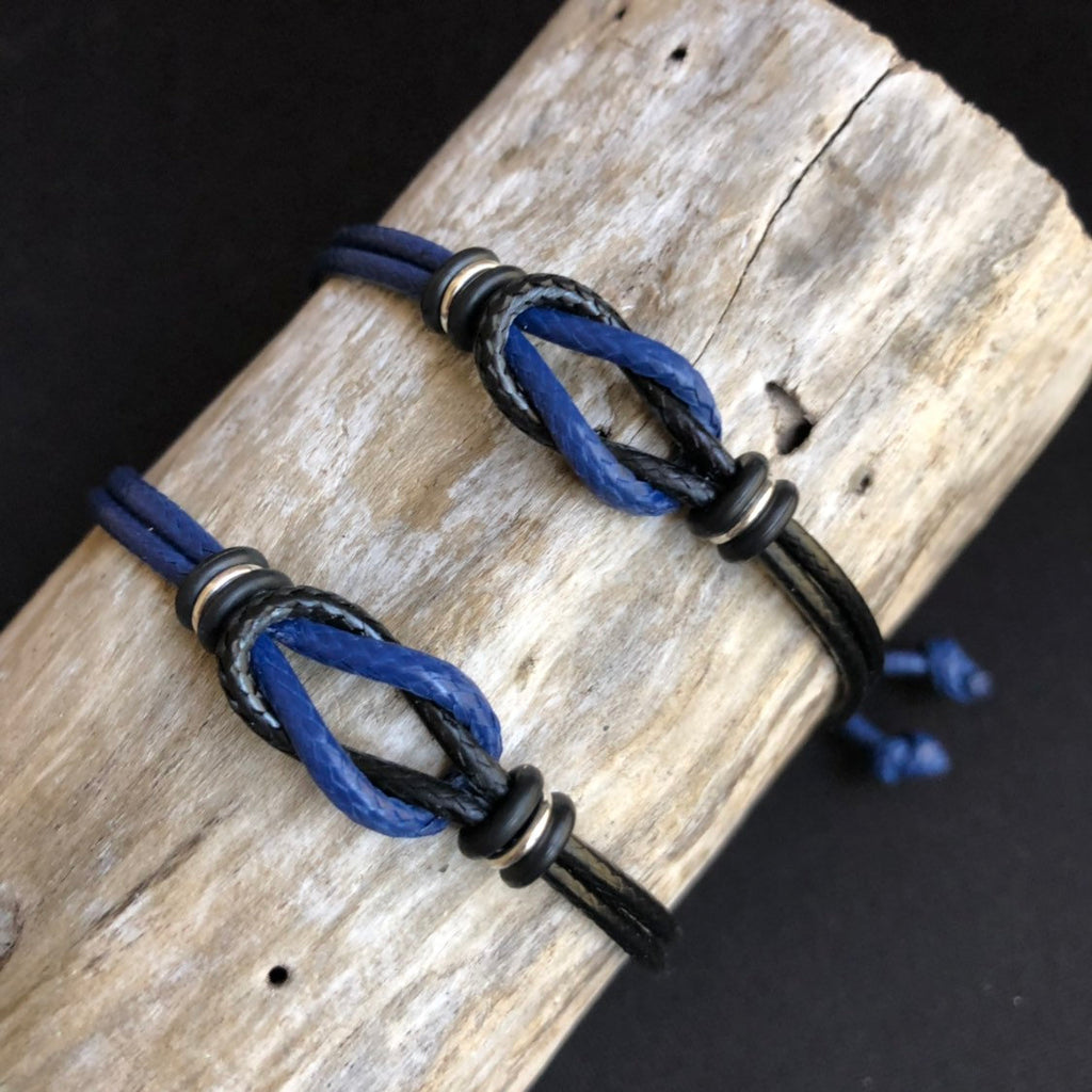 Sanibel, Celtic Knot, His and Hers Bracelets, Black and Blue Waxed Cord Bracelets, Couples Bracelets, Waterproof WC001655 - Fanfarria Handmade Jewelry