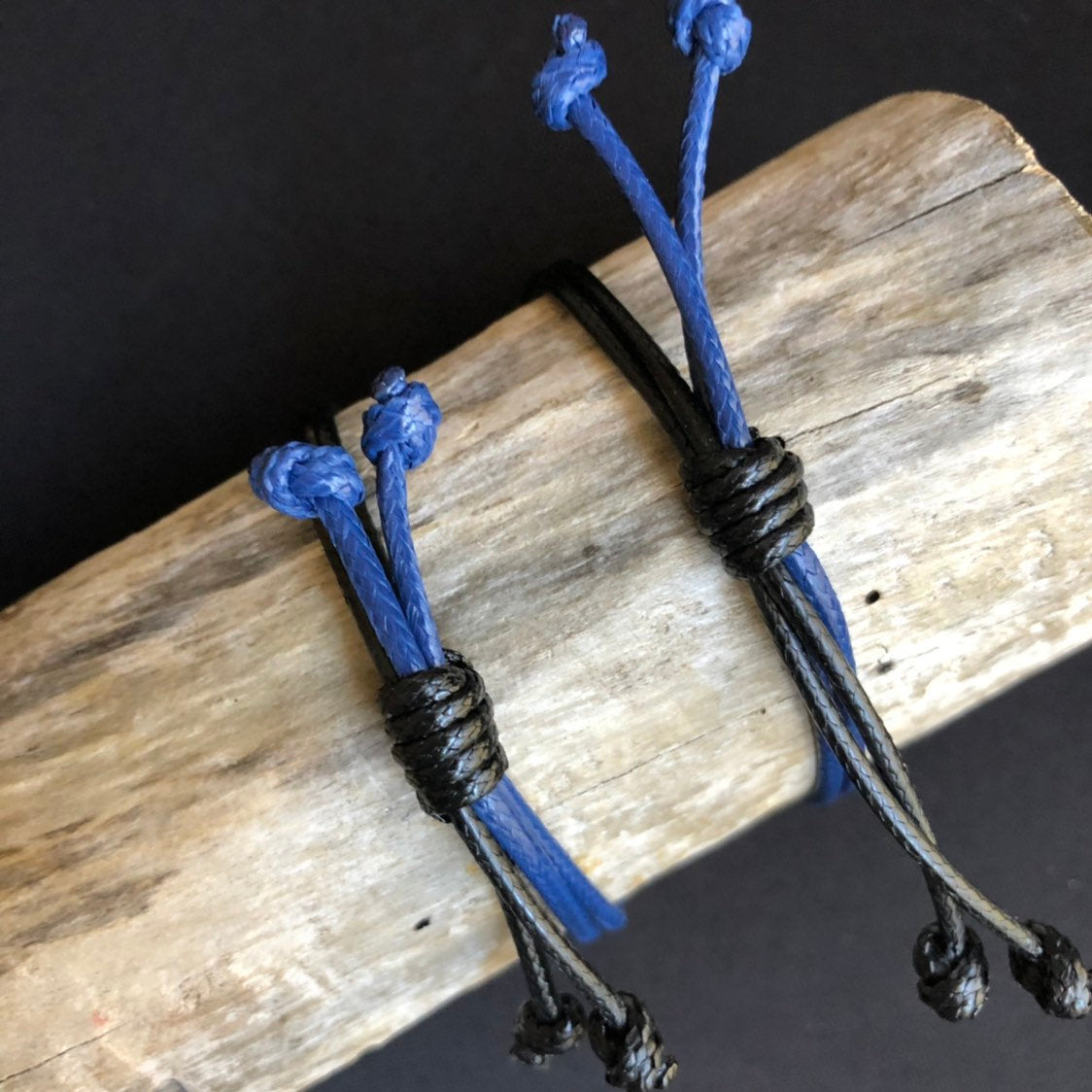 Sanibel, Celtic Knot, His and Hers Bracelets, Black and Blue Waxed Cord Bracelets, Couples Bracelets, Waterproof WC001655 - Fanfarria Handmade Jewelry