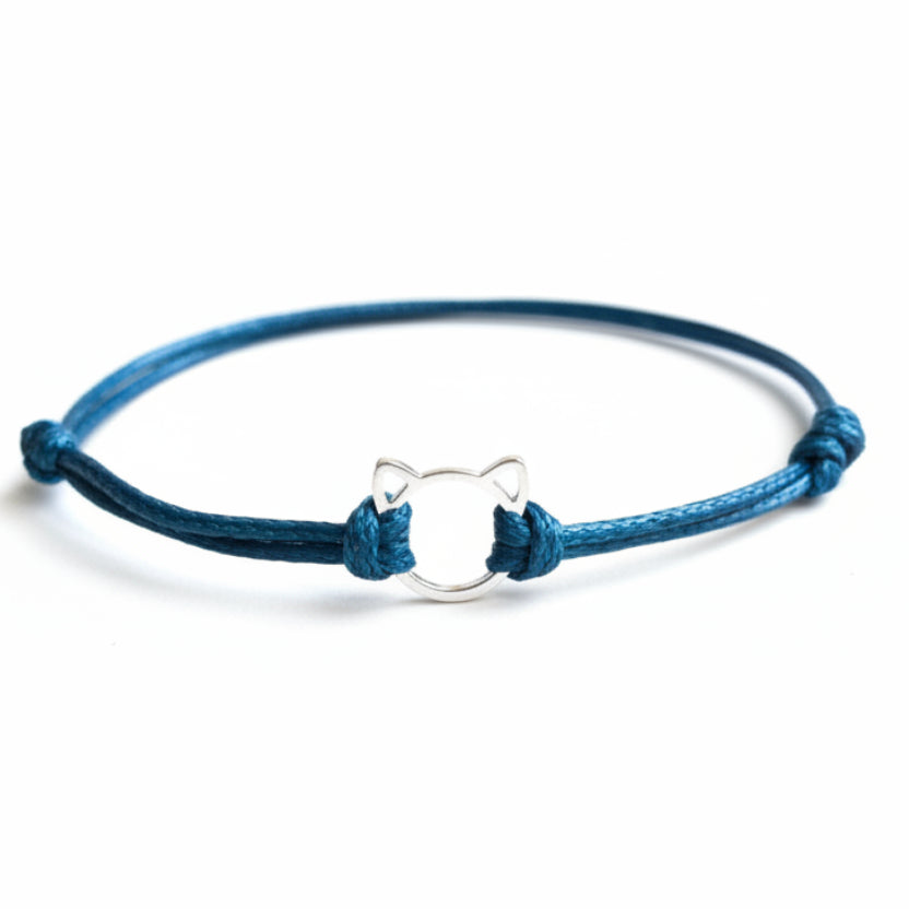 Sterling Silver Cat Teal Bracelet Adjustable Waterproof Cat Lover WB001599 - Fanfarria Handmade Jewelry