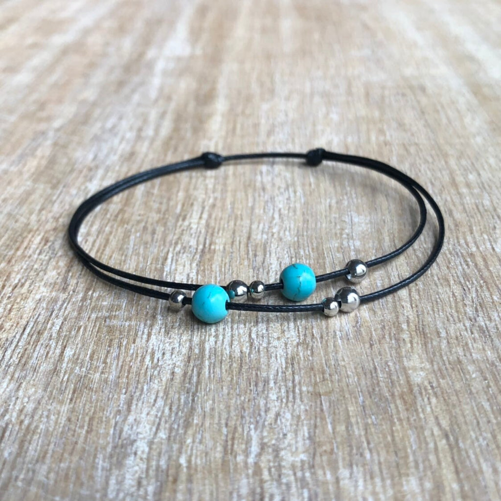 Pebbles, Turquoise Bead Anklet Silver Accents