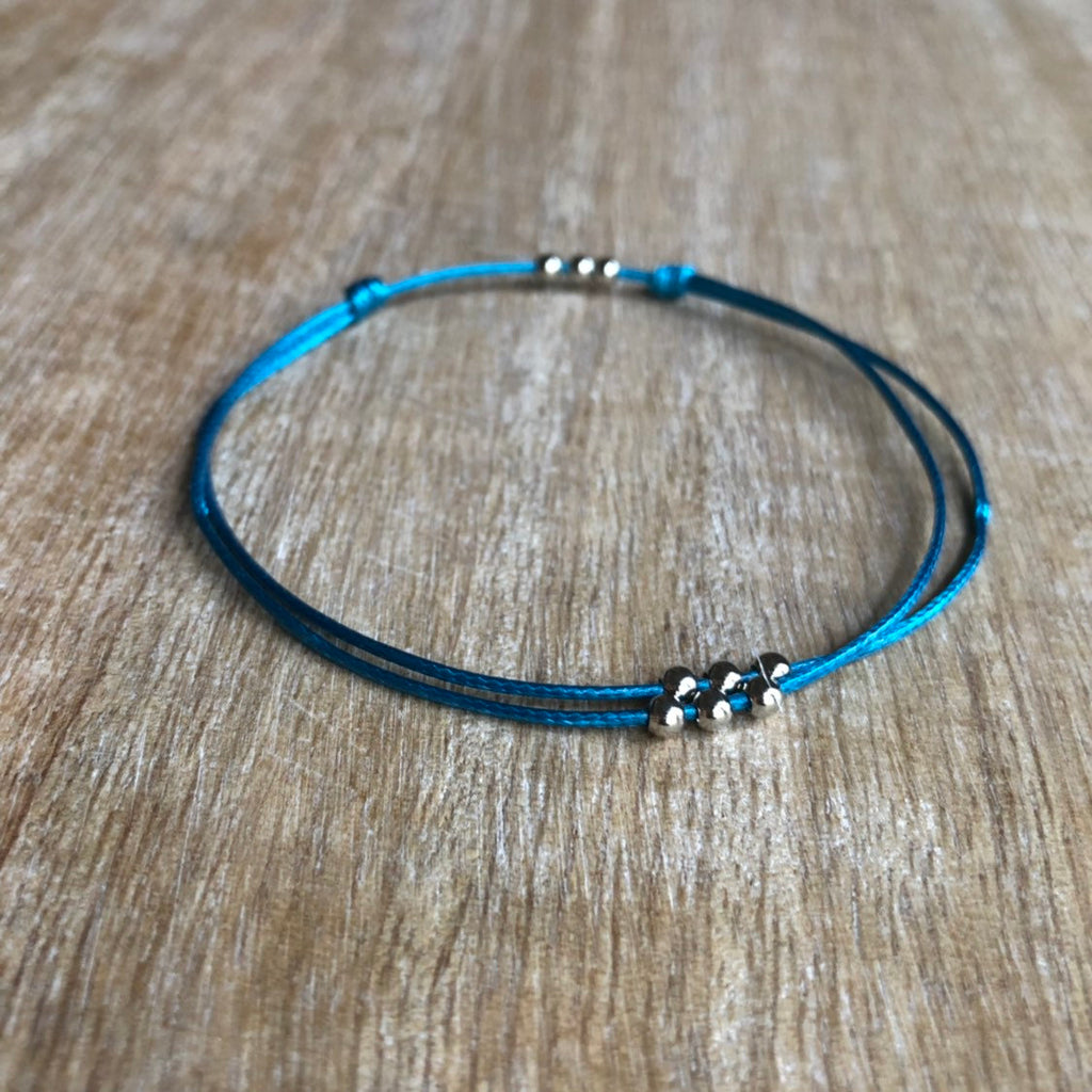 Amelia Teal Silver Beads Anklet Bracelet - Fanfarria Handmade Jewelry