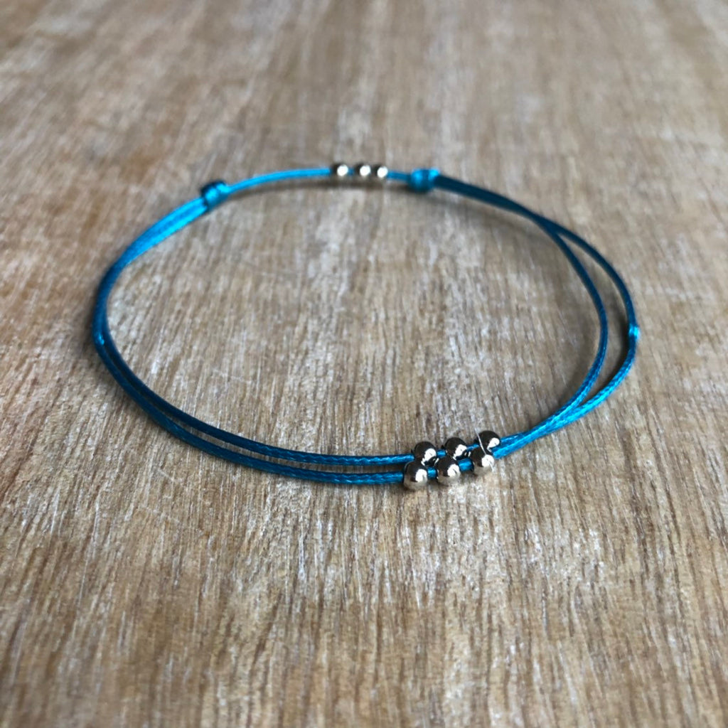 Amelia Teal Silver Beads Anklet Bracelet - Fanfarria Handmade Jewelry