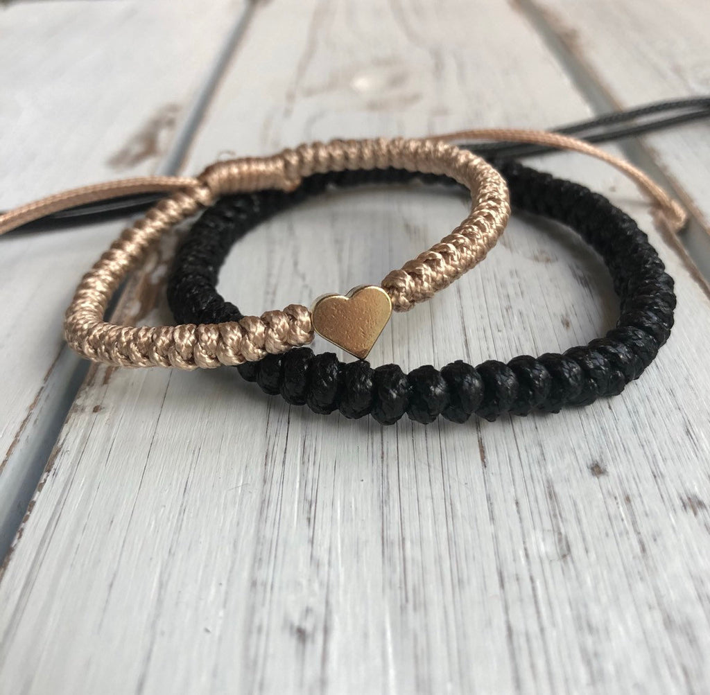 Gold Heart Couple Bracelets Black and Gold - Fanfarria Handmade Jewelry