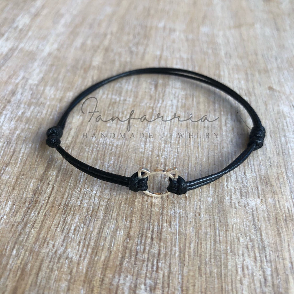 Sterling Silver Cat Black Bracelet - Fanfarria Handmade Jewelry