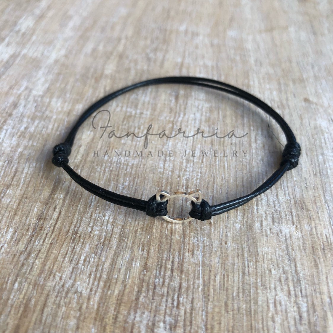 Sterling Silver Cat Black Bracelet - Fanfarria Handmade Jewelry