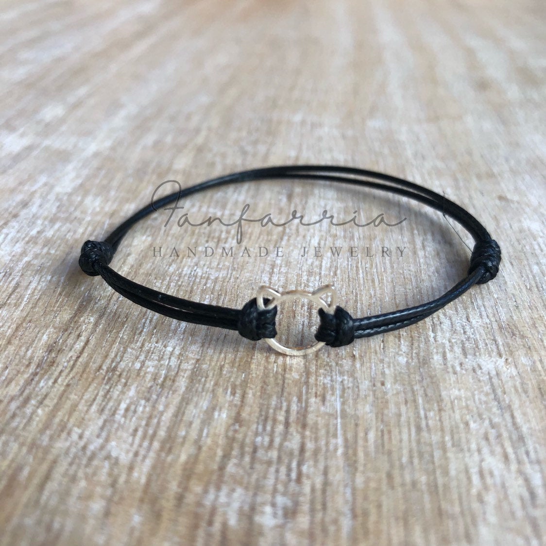 Sterling Silver Cat Black Bracelet - Fanfarria Handmade Jewelry