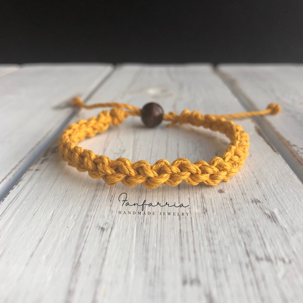 Casey Golden Yellow Macrame Bracelet Anklet - Fanfarria Handmade Jewelry
