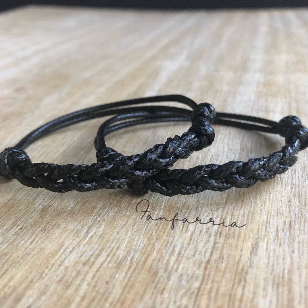Islamorada Braided Black Bracelets Couples Set - Fanfarria Handmade Jewelry