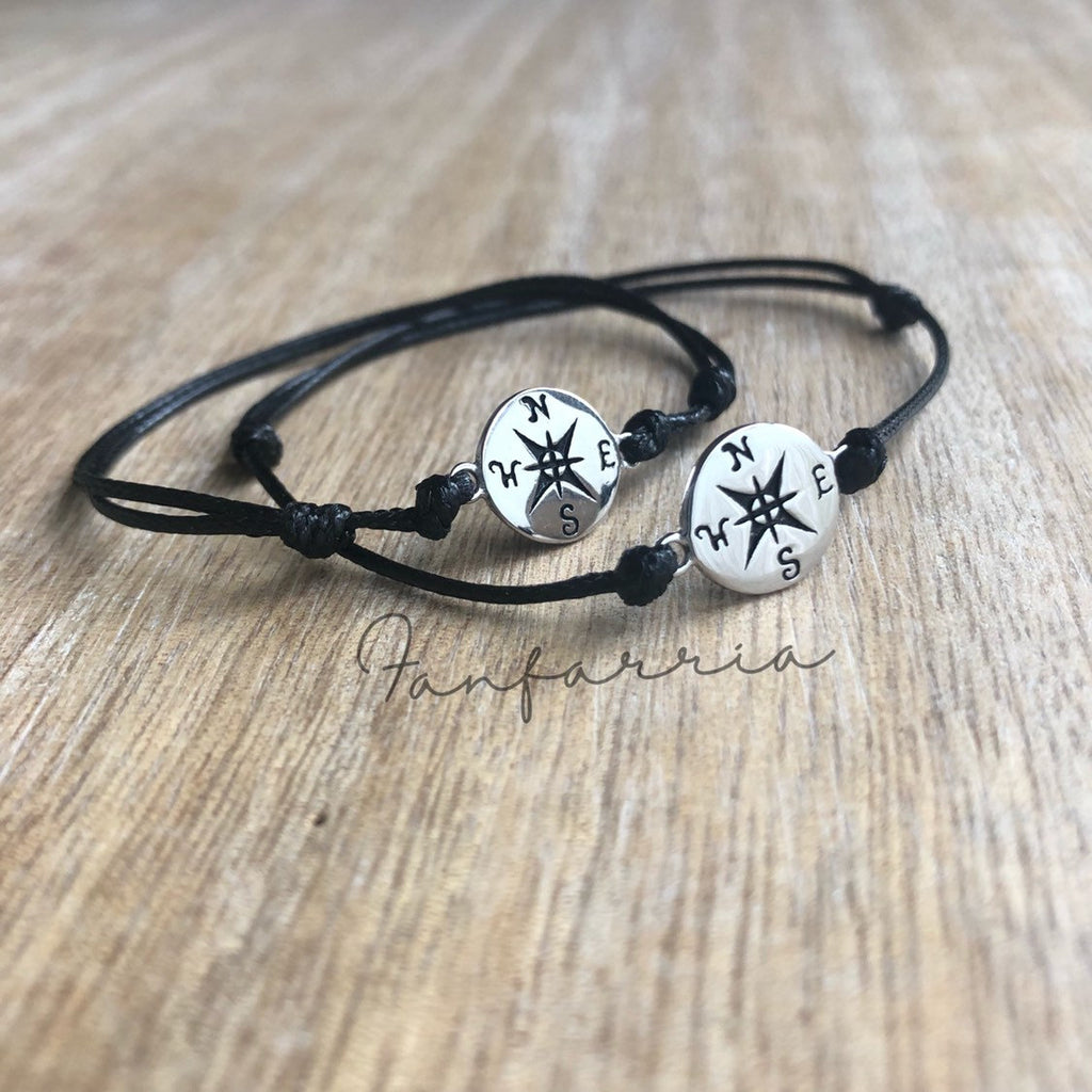 Sterling Silver Compass Couple Bracelets - Fanfarria Handmade Jewelry