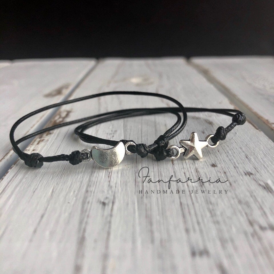 Moon and Star Couple Bracelets, His and Hers Waterproof Bracelets - Fanfarria Handmade Jewelry