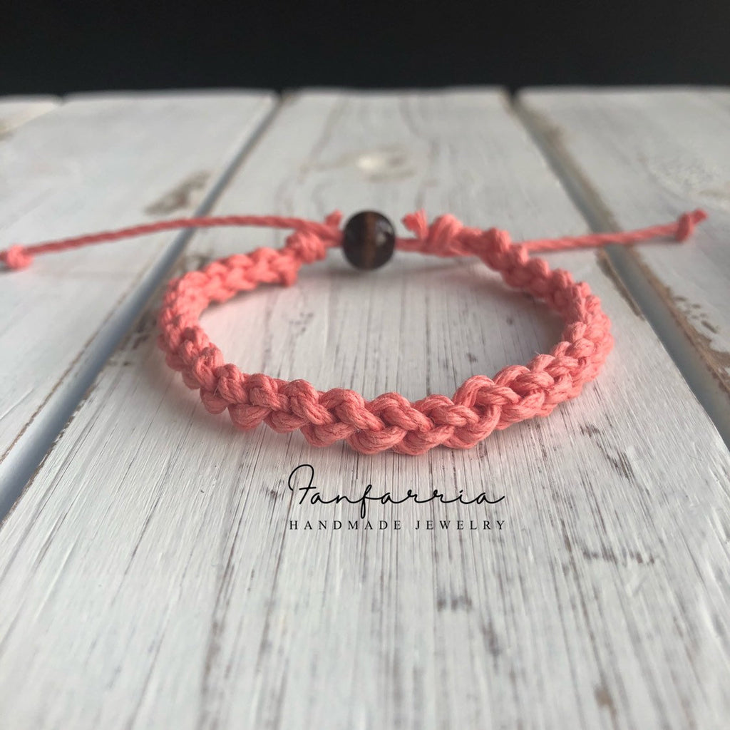 Casey Coral Pink Macrame Bracelet Anklet - Fanfarria Handmade Jewelry