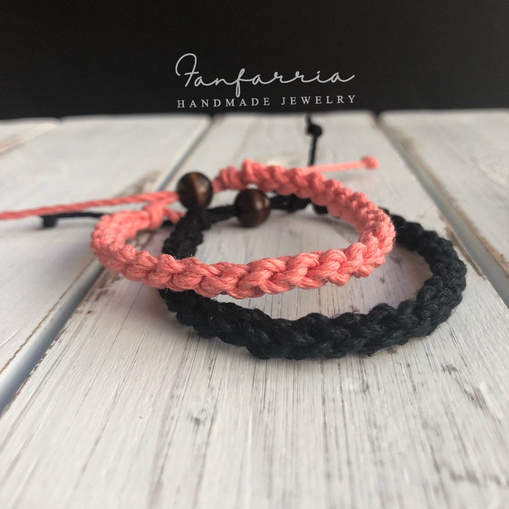 Destin Black and Pink Couple Hemp Bracelets - Fanfarria Handmade Jewelry