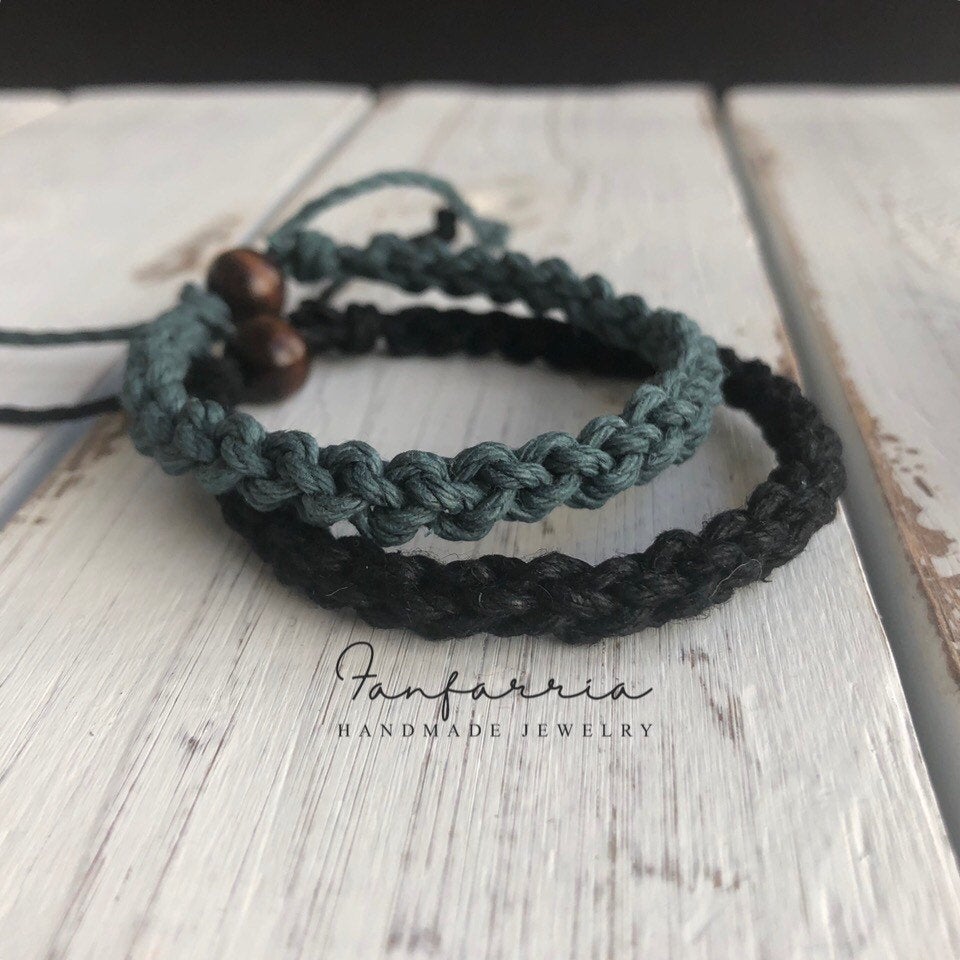 Destin, Black and Teal Hemp Bracelets - Fanfarria Handmade Jewelry