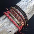 Red Bracelet Set 5 String Boho Bracelets - Fanfarria Handmade Jewelry