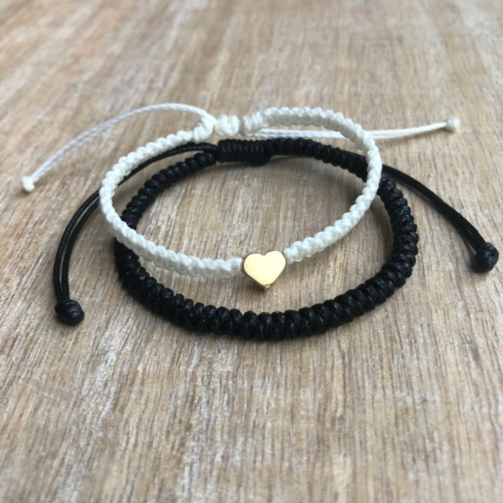 Gold Heart Couple Bracelets, Black and White His and Hers WC001726