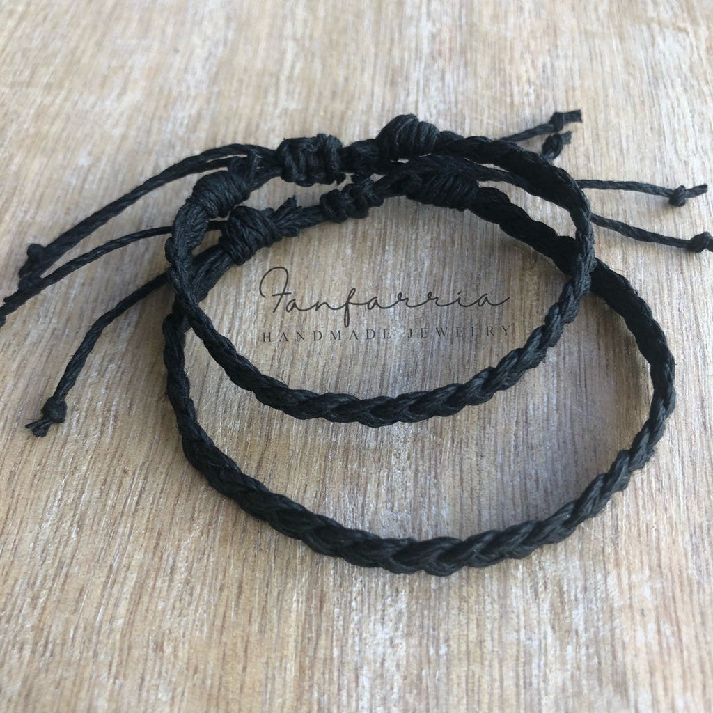 South Beach Set, Black Couple Hemp Bracelets - Fanfarria Handmade Jewelry