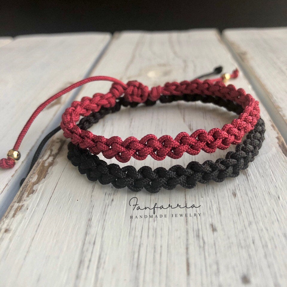 Destin II, Black and Dark Red, Braided Bracelets, Waterproof - Fanfarria Handmade Jewelry