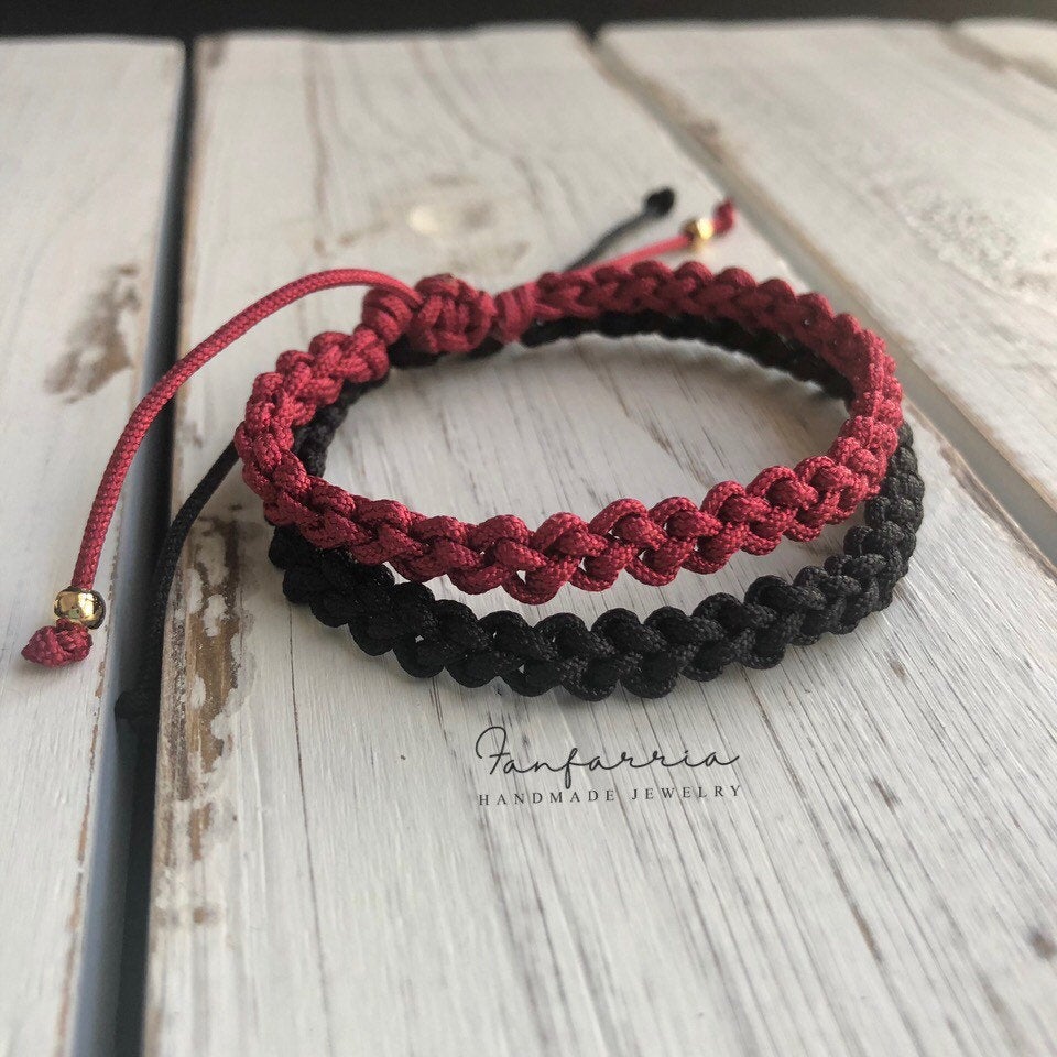 Destin II, Black and Dark Red, Braided Bracelets, Waterproof - Fanfarria Handmade Jewelry