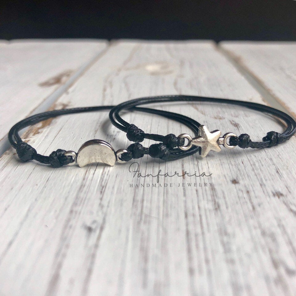 Moon and Star Couple Bracelets, His and Hers Waterproof Bracelets - Fanfarria Handmade Jewelry