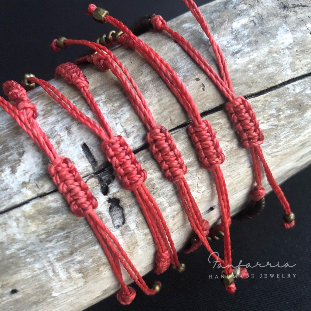 Red Bracelet Set 5 String Boho Bracelets - Fanfarria Handmade Jewelry
