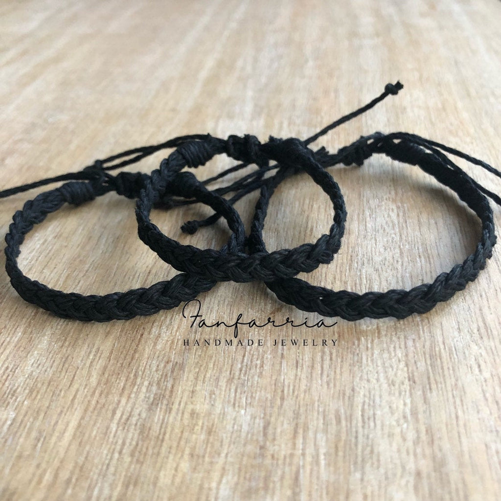 South Beach Black Braid Family Hemp Bracelets Waterproof - Fanfarria Handmade Jewelry
