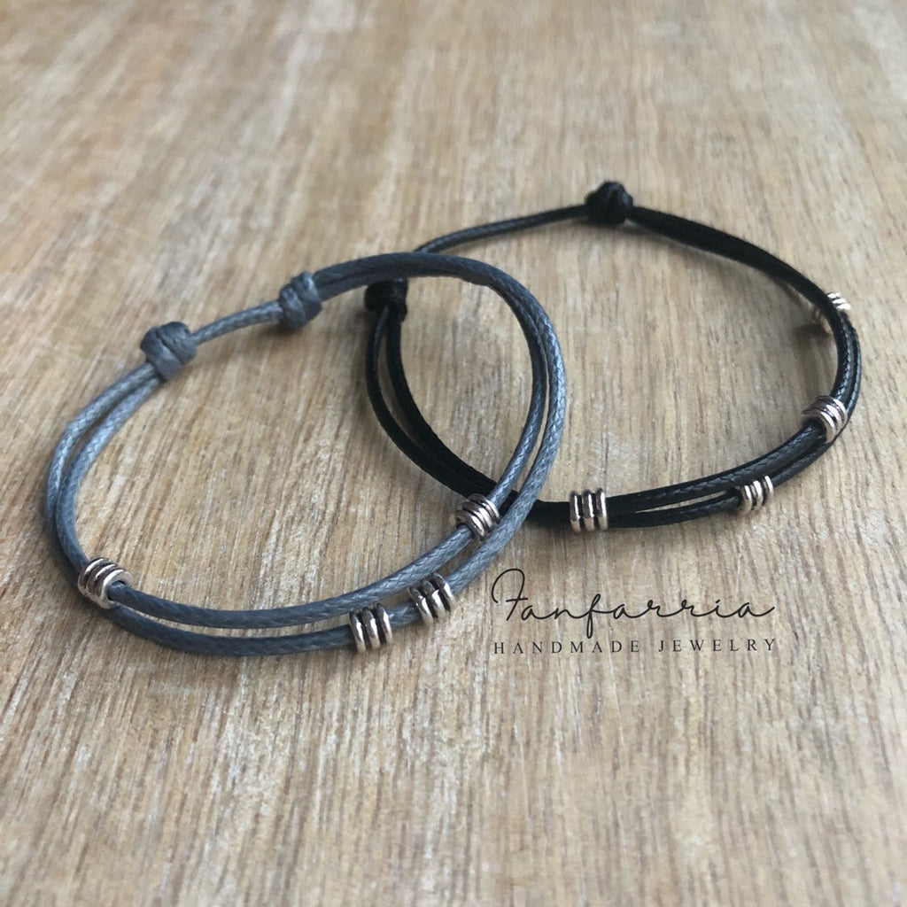 Turner, Couple Bracelets, Waterproof His and Hers, Black and Gray Matching Set - Fanfarria Handmade Jewelry