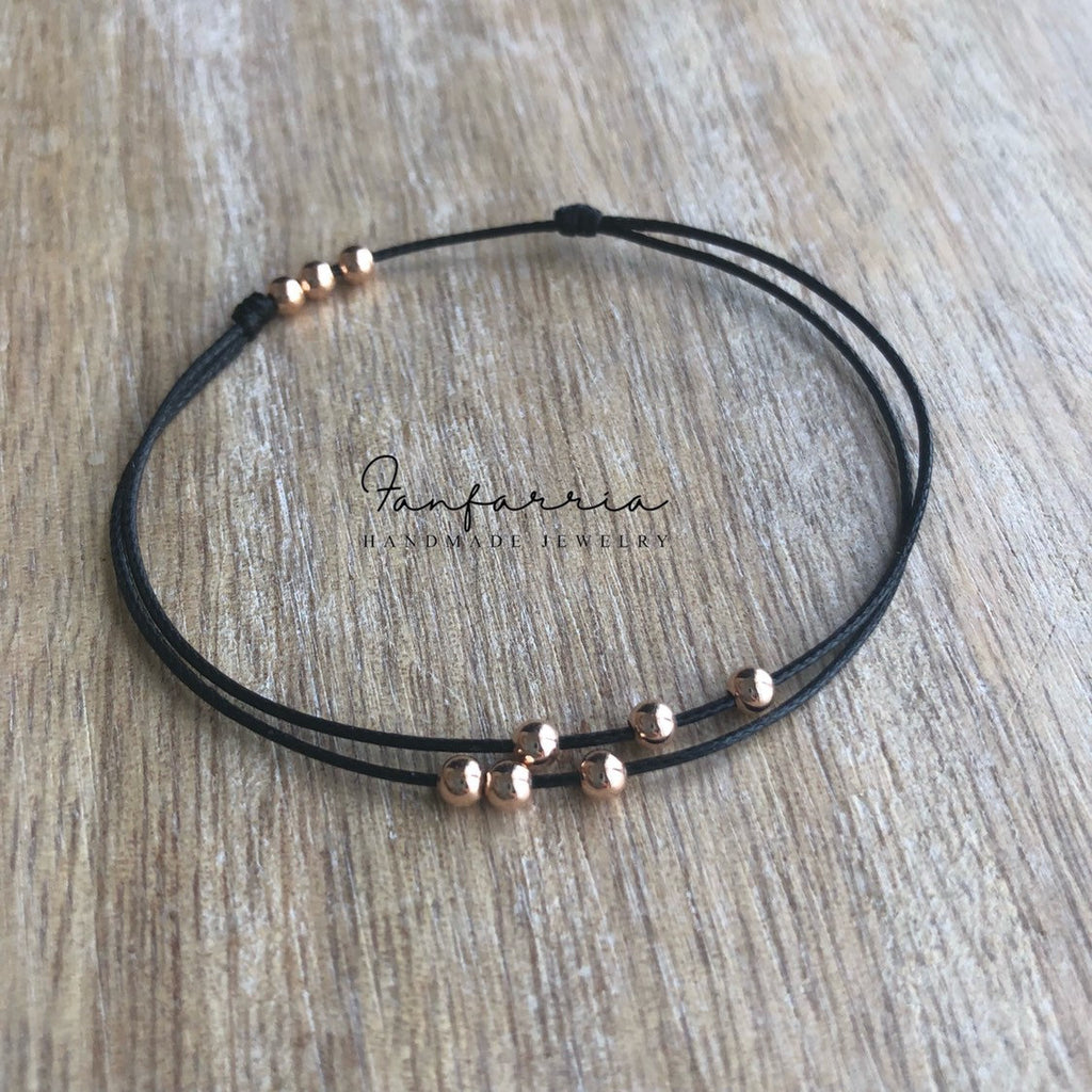 Amelia, Rose Gold Bead Anklet, Waterproof bracelet - Fanfarria Handmade Jewelry