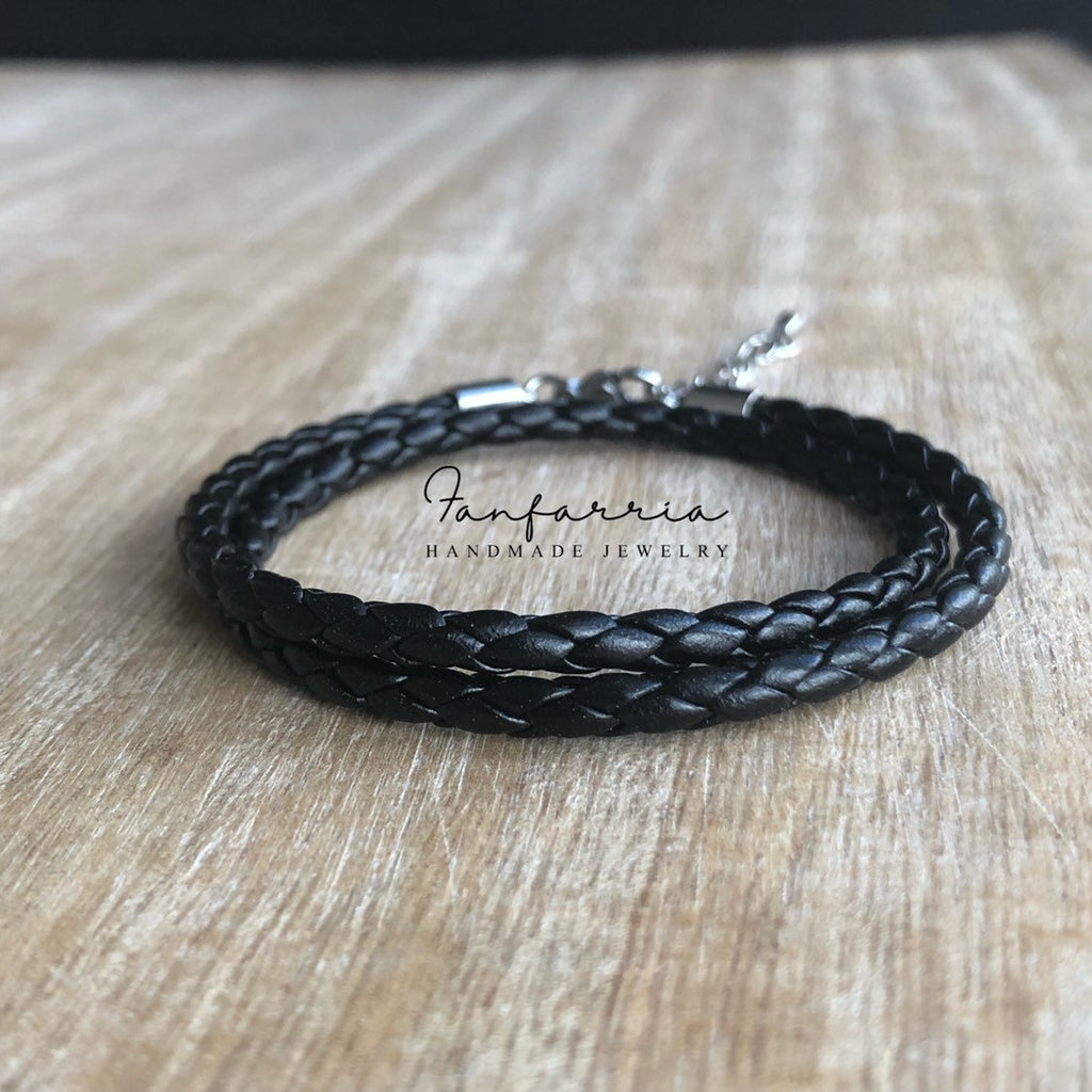 Florida Keys Black Vegan Leather Wrap Bracelet - Fanfarria Handmade Jewelry
