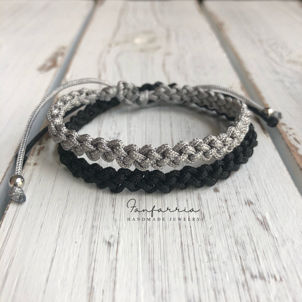 Destin II, His and Hers Bracelets, Black and Silver Gray, Couples Bracelet, Waterproof NC001968