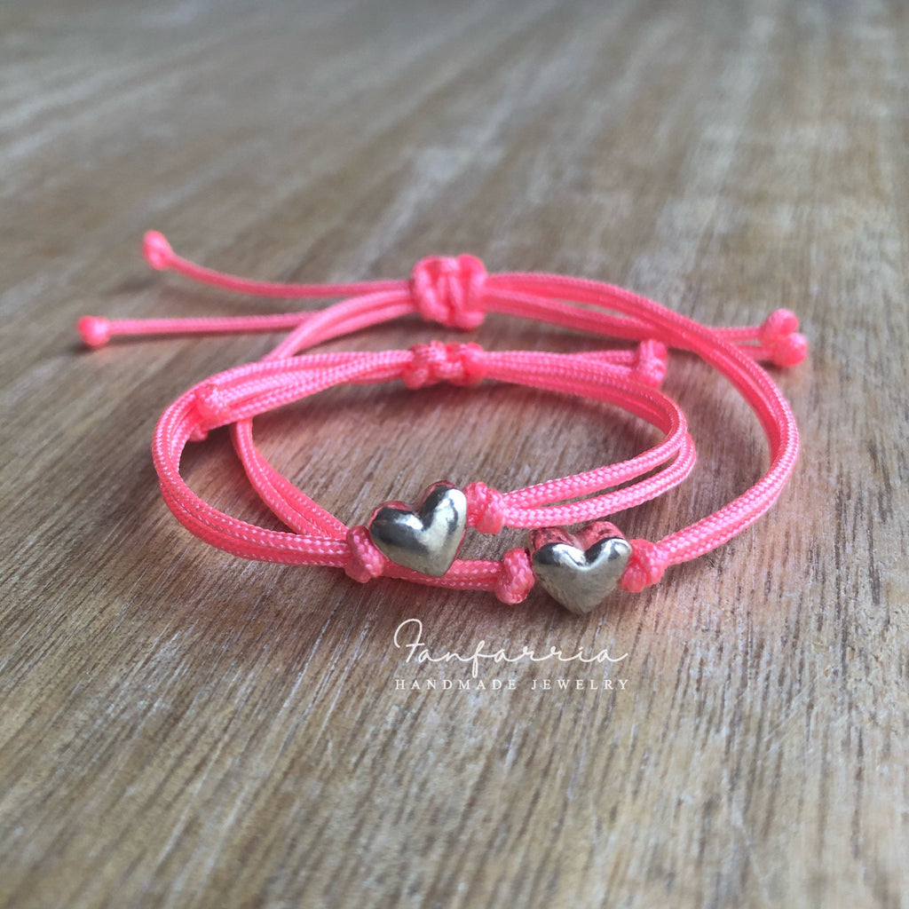 Hearts Neon Pink Sterling Silver Mommy and Me Bracelets
