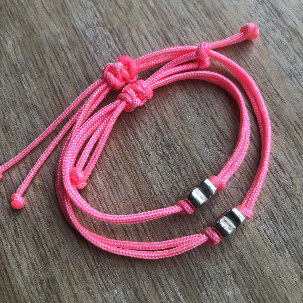 Hearts Neon Pink Sterling Silver Mommy and Me Bracelets