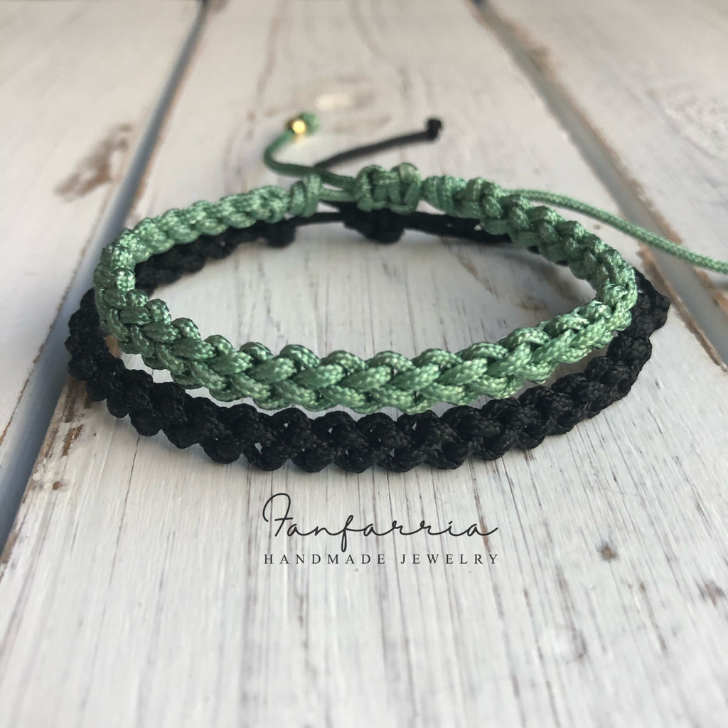 Destin II, His and Hers Bracelets, Black and Mint Green, Couples Bracelet, Waterproof