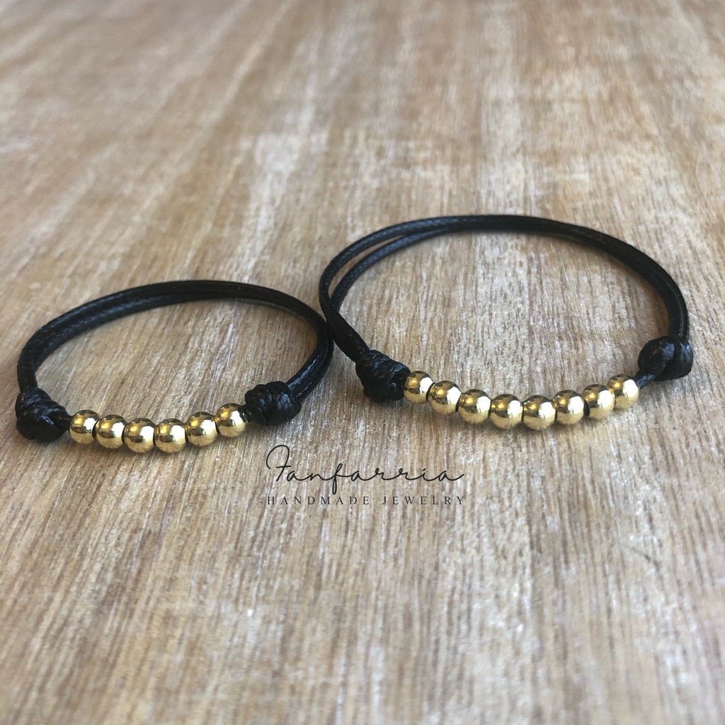 Gold Beaded Mommy and Me Bracelets, Black Matching
