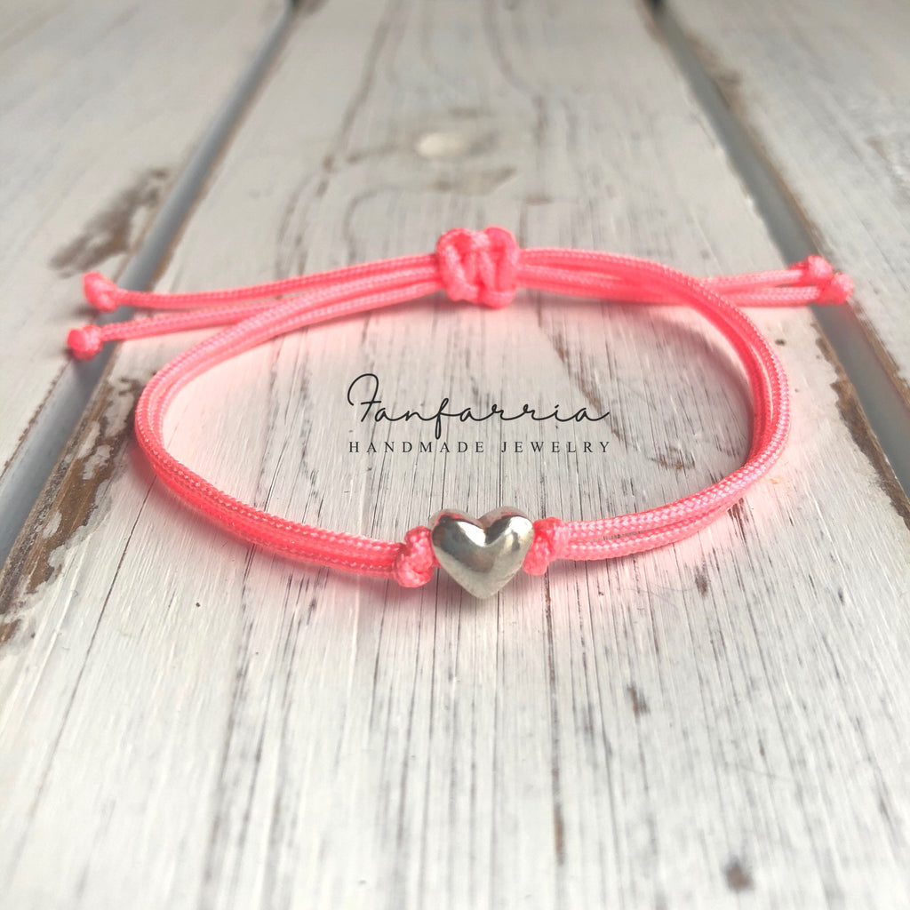 Sterling Silver Heart Neon Pink Bracelet Anklet