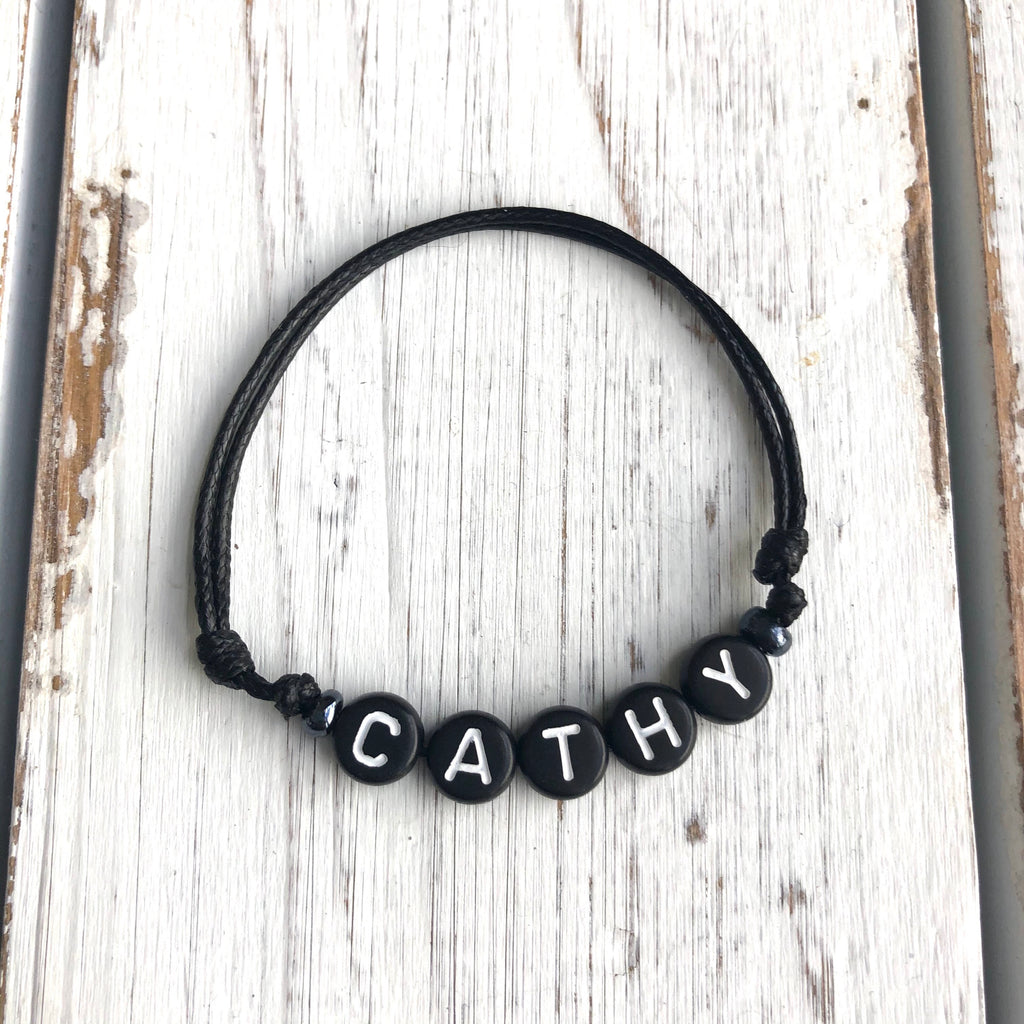 Custom Name Minimalist Bracelet Anklet Black Initial Letters