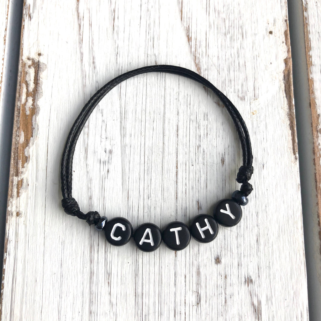 Custom Name Bracelet Black Letter Beads