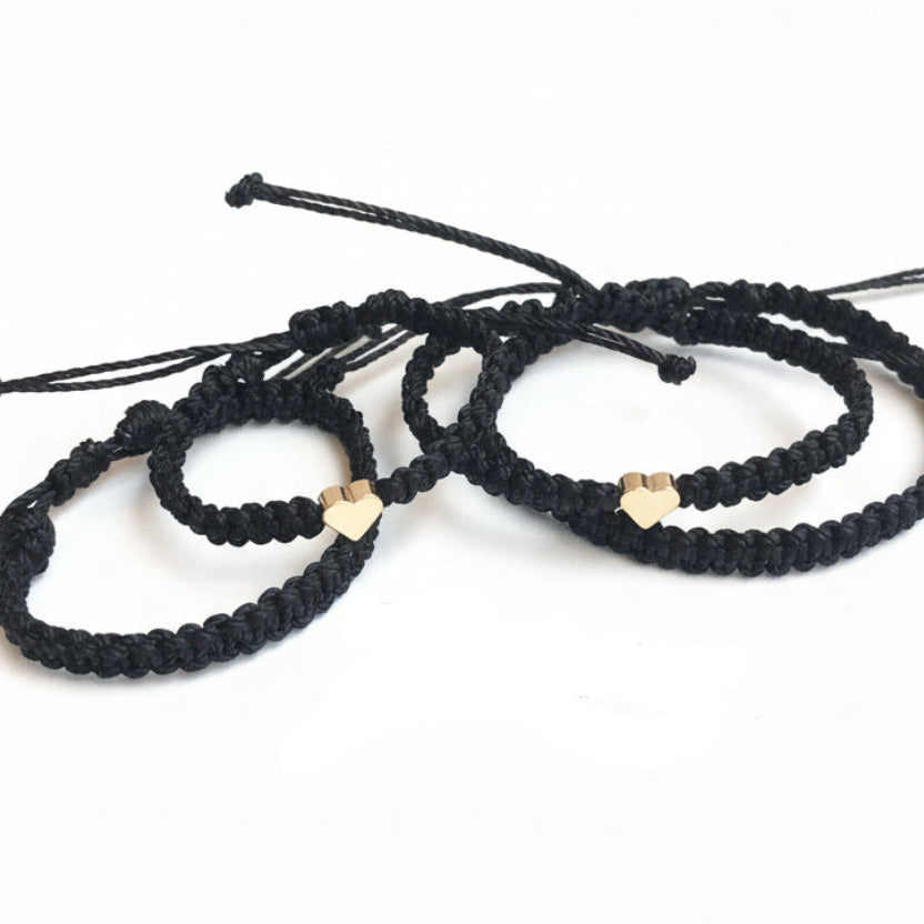 Black Heart Family Bracelets Waterproof Matching Macrame