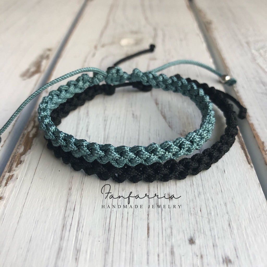 Destin II, His and Hers Bracelets, Black and Teal Blue, Couples Bracelet, Waterproof NC001974