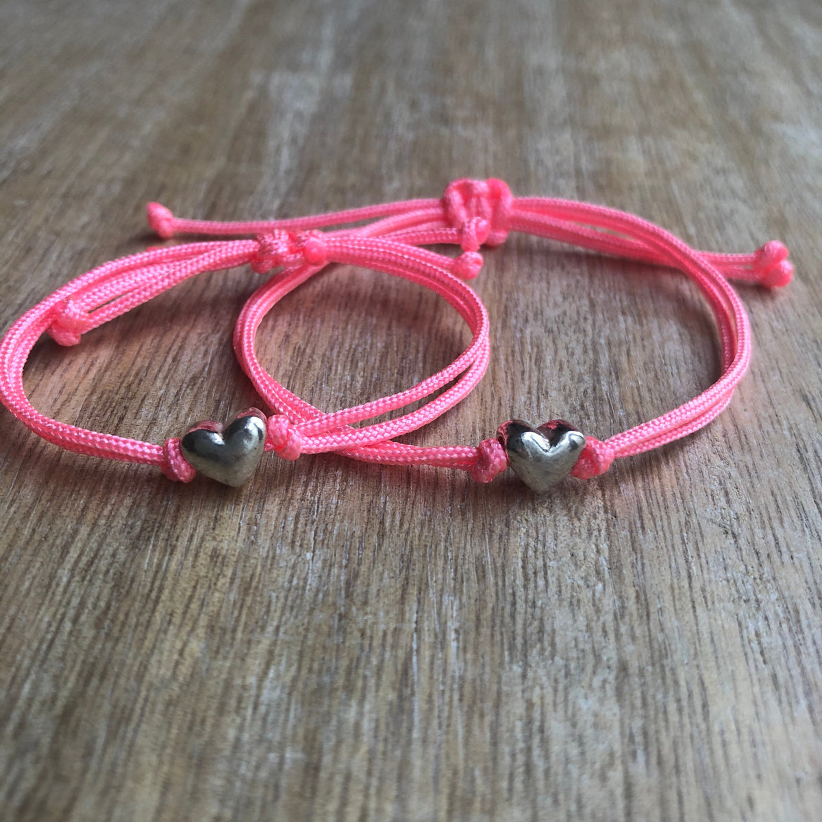 Hearts Neon Pink Sterling Silver Mommy and Me Bracelets