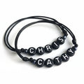 Personalized black bead letter couple bracelets custom name his and hers waterproof