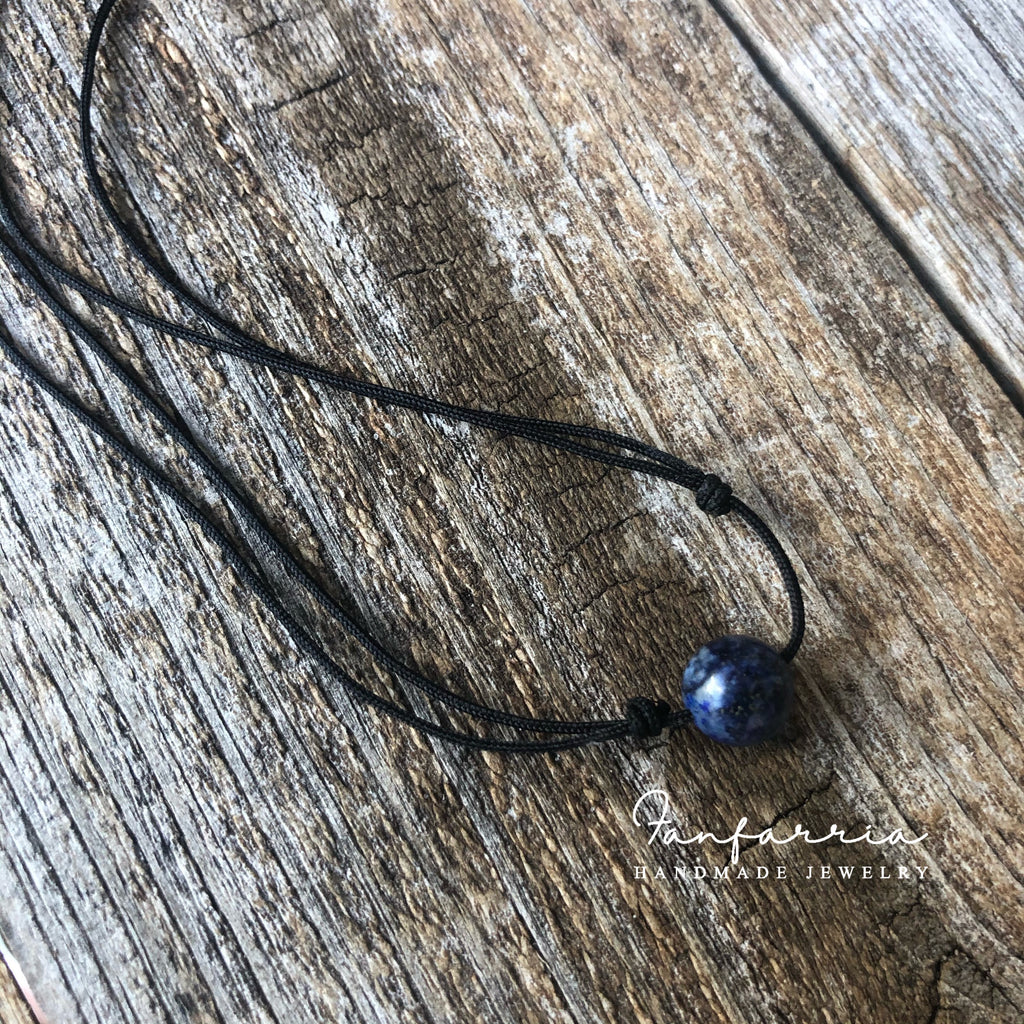 Lapis lazuli gemstone bead black choker necklace adjustable waterproof boho