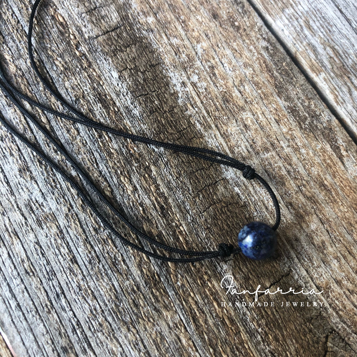 Lapis lazuli gemstone bead black choker necklace adjustable waterproof boho