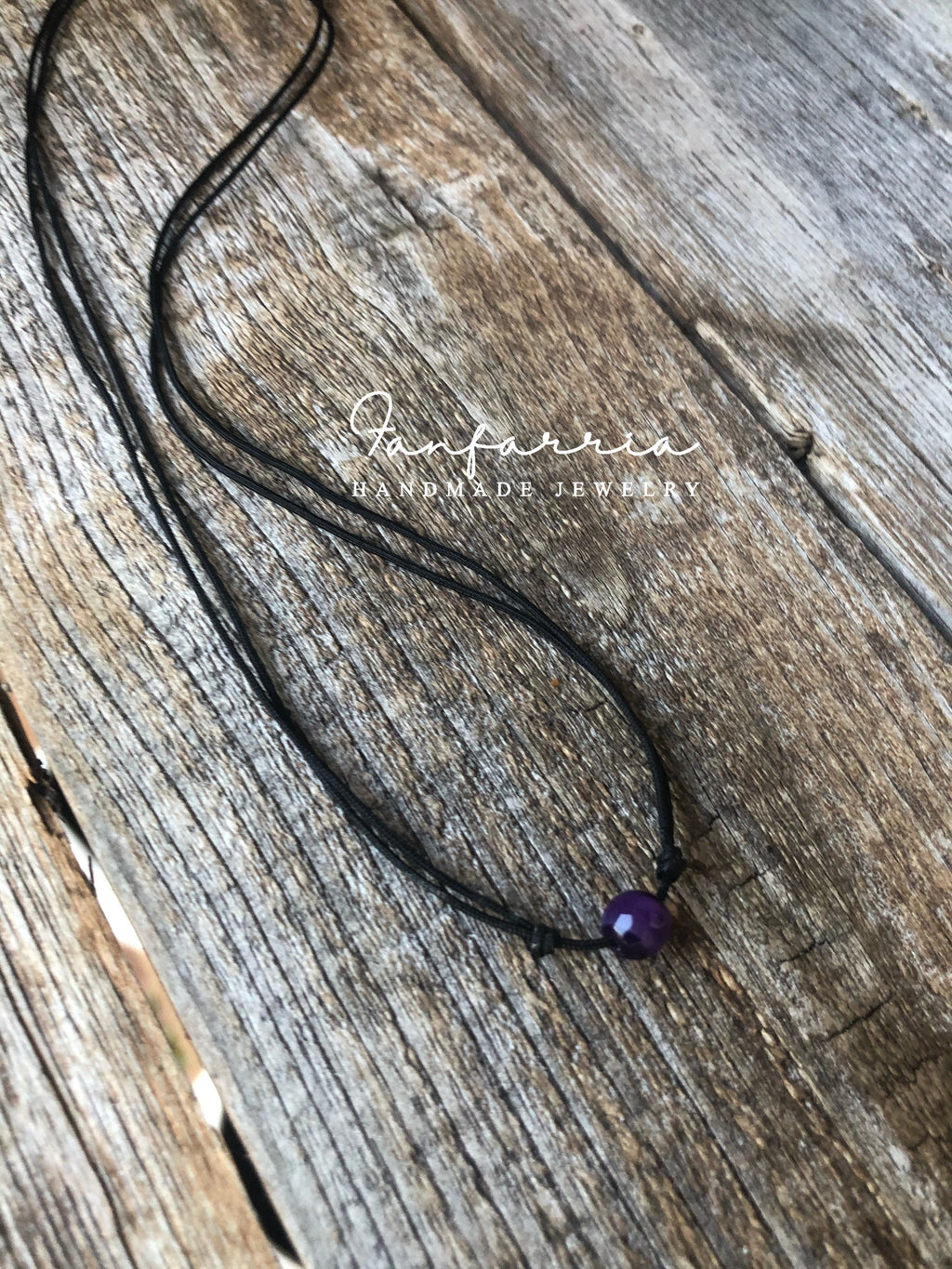 Purple Agate Faceted Bead, Gemstone, Choker, Black Minimalist Choker, Adjustable, Waterproof