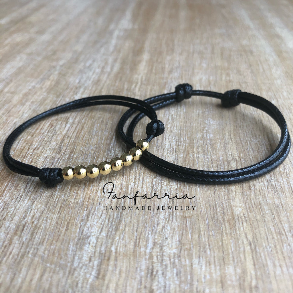 Minimalist Black Couple Bracelets, Gold Beaded Bracelet Waterproof