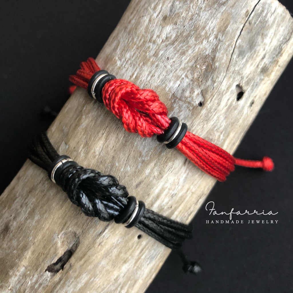 Forever Couple Bracelets, Black and Red Personalized, His and Hers, Distance, Love Knot, Anniversary gift, Matching Bracelet WC001958