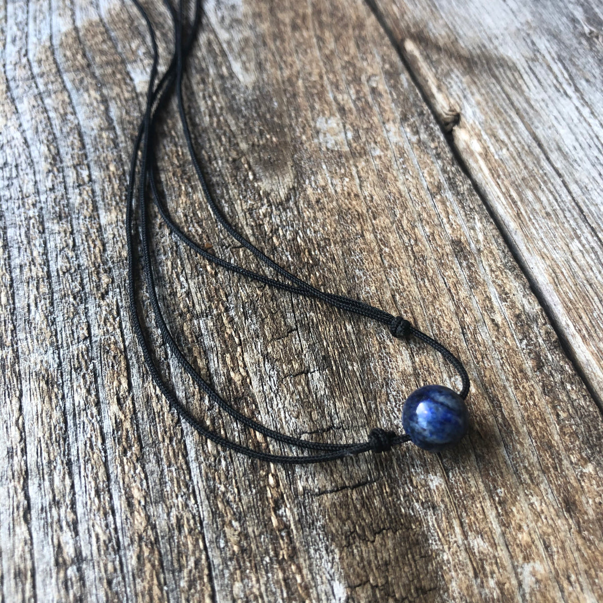 Lapis lazuli gemstone choker necklace on neck lifestyle photo adjustable