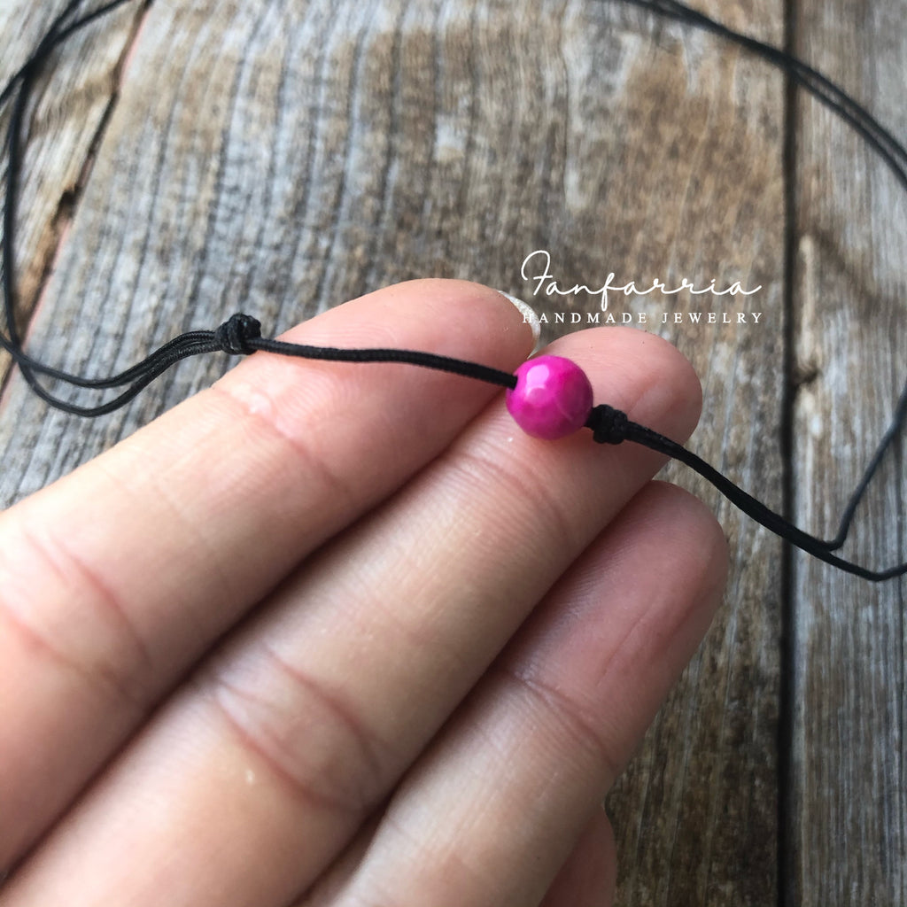 Sugar Pink Faceted Agate Bead, Gemstone, Choker, Black Choker, Adjustable, Waterproof