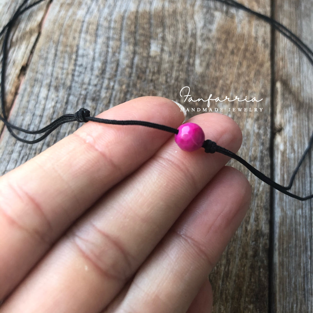 Sugar Pink Faceted Agate Bead, Gemstone, Choker, Black Choker, Adjustable, Waterproof